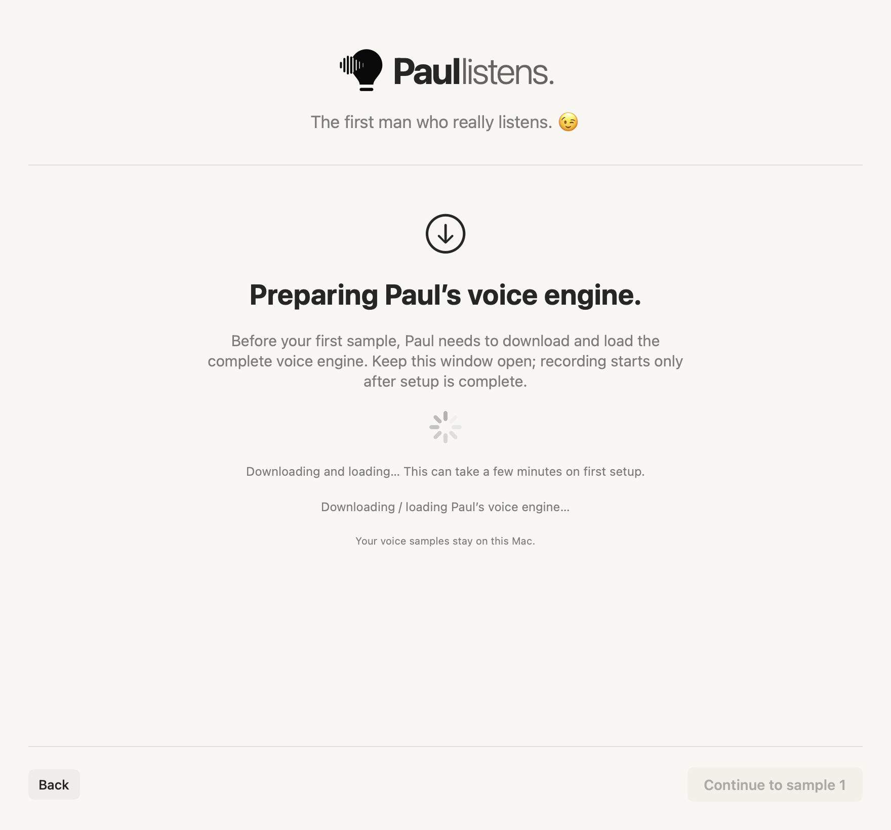 Paul’s actual voice-engine preparation screen